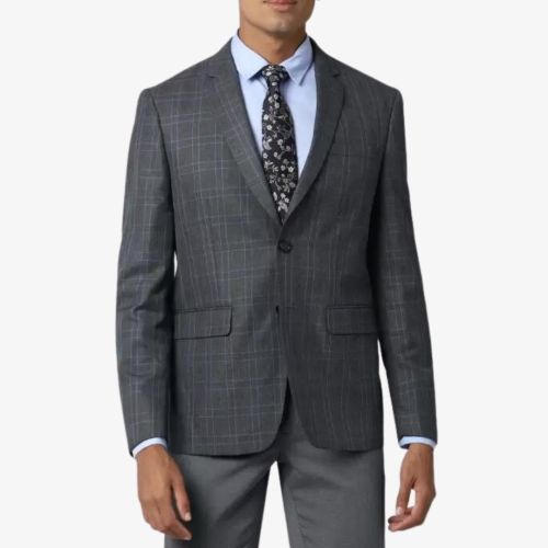 Men Checkered Single Breasted Formal Blazer