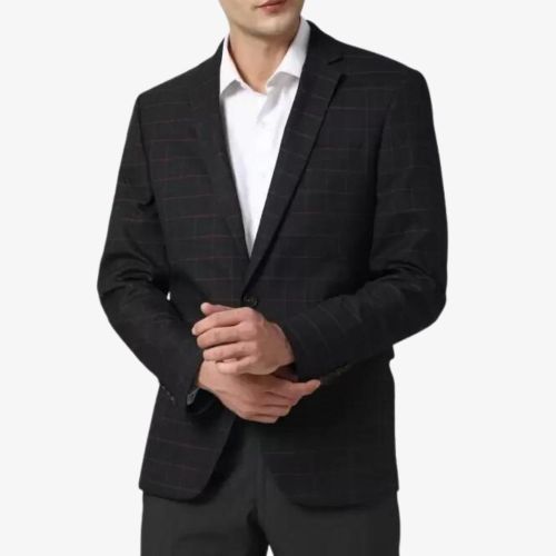 Black Slim Fit Checks Blazer