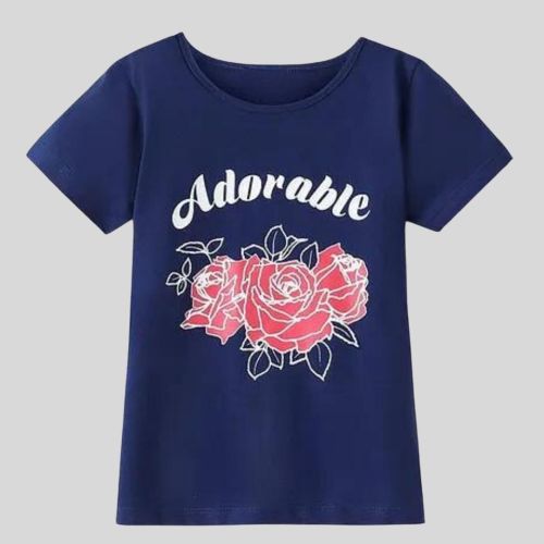 T-Shirt With Text & Rose Print