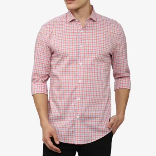 Pink Check Men Slim Fit Shirt