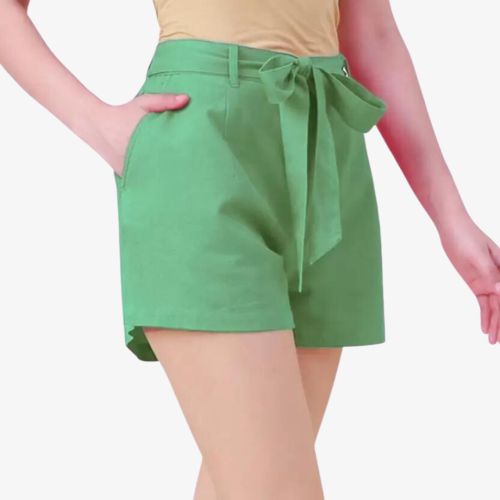 Solid Women Green Basic Shorts