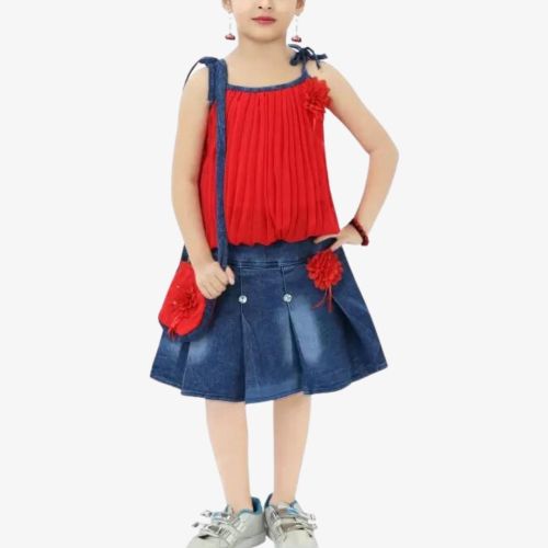 Girls Casual Skirt Top with Sling bag