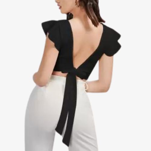 Women Back Knot Closure Crop Top