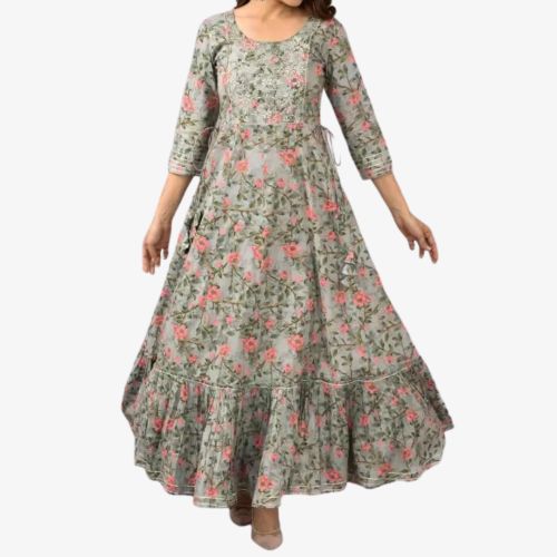 Women Printed Cotton Blend Anarkali Kurta