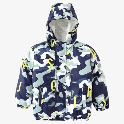 Full Sleeves Hoodie With Camouflage Print - White & Blue
