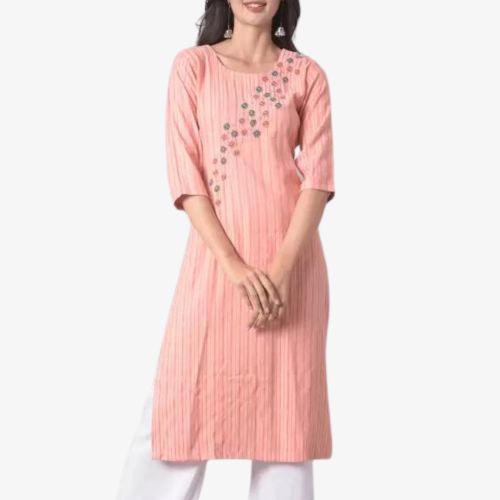 Self Design Kurta - Pink