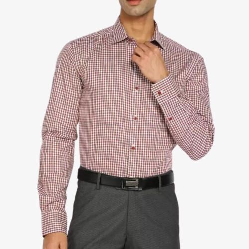 Men Maroon & White Checked Slim Fit Formal Shirt