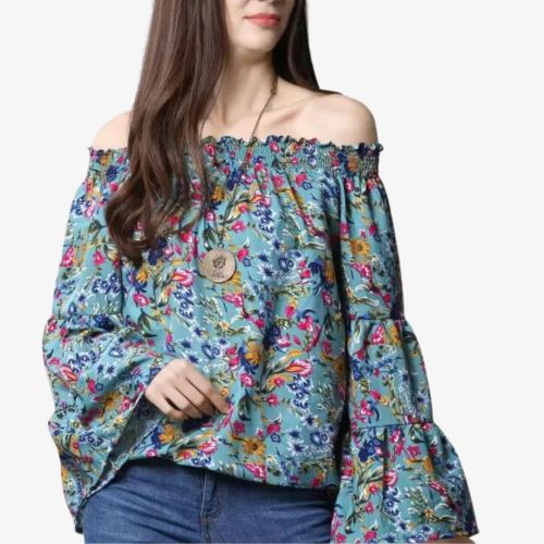 Casual Bell Sleeves Multicolor Top