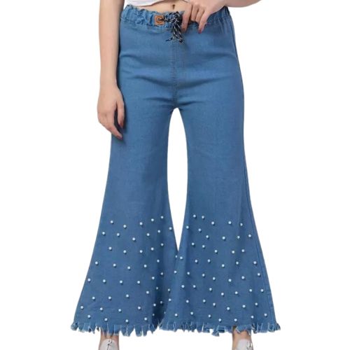 Casual Boot-Leg Jeans with Moti (Pearls) Design