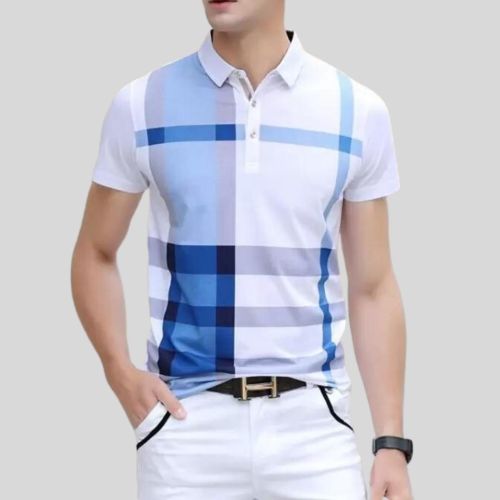 Checkered Polo Neck T-shirt