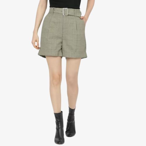 Checkered Women Green Basic Shorts