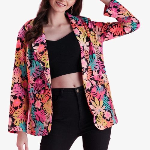 Tropical Printed Jacket With Pockets