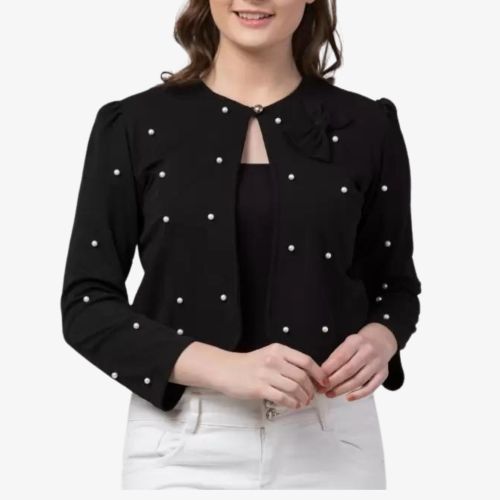 Women  Embellished Crop Button Shrug