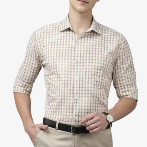 Slim Fit Checkered Yellow Formal Shirt