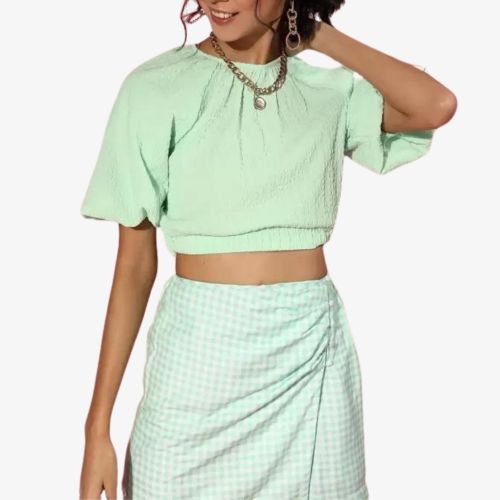 Women Polyester Puff Sleeves Top