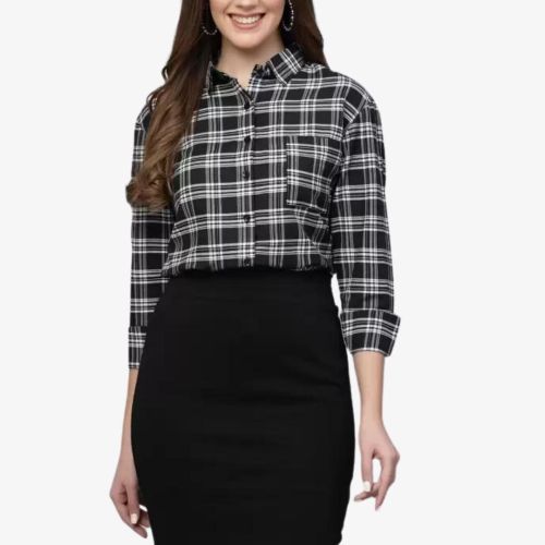 Boxy Fit Checkered Spread Collar Shirt