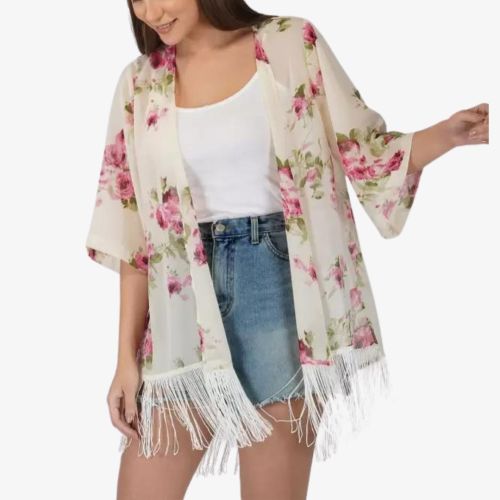 Women Fringed 3/4th Sleeve Shrug