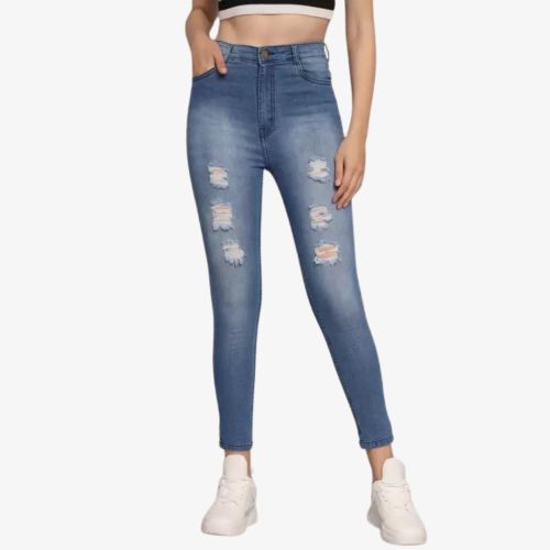 Distress Blue Women Skin Fit Jeans