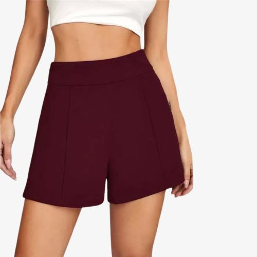 Pleated Design Solid Women Shorts